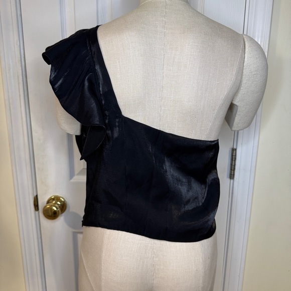 MNG by Mango Black One Shoulder Ruffle Top NWT Size L - Picture 3 of 10